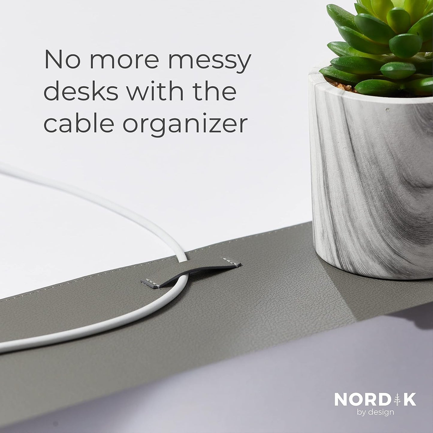 Nordik Leather Desk Mat Cable Organizer - Pebble Black 35 X 17 inch - Premium Mouse Mat - Felt Vegan Leather Desk Pad Protector - Desk Blotter Matt Keyboard - Large Desk Matt for Desktop Computer