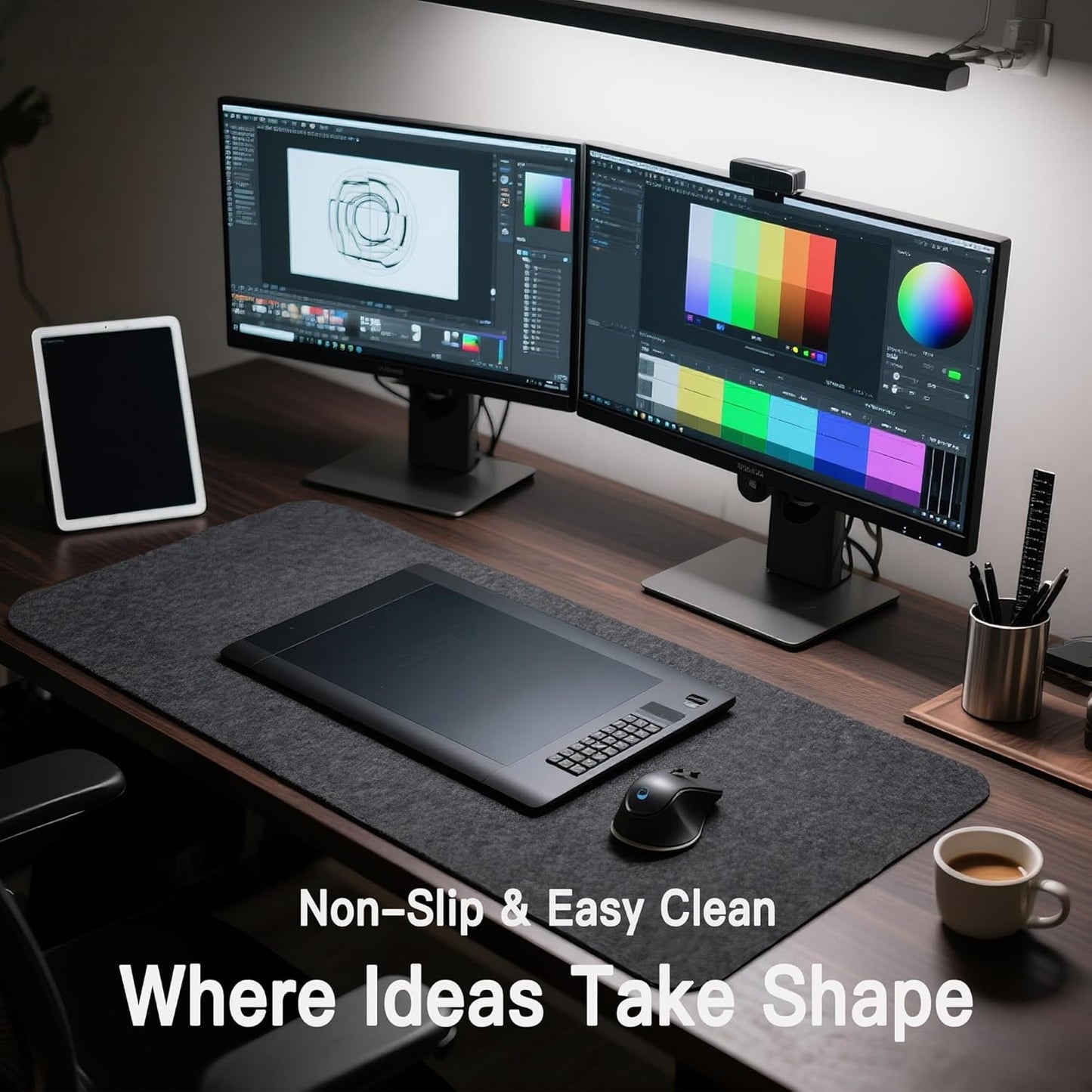Large Felt Desk Mat, 35.4"x15.4" Felt Desk Pad - Non-Slip Keyboard Mat & Mouse Pad for Office and Gaming, Water Resistant Desktop Protector for Computer, Home, Work (Black Gray)