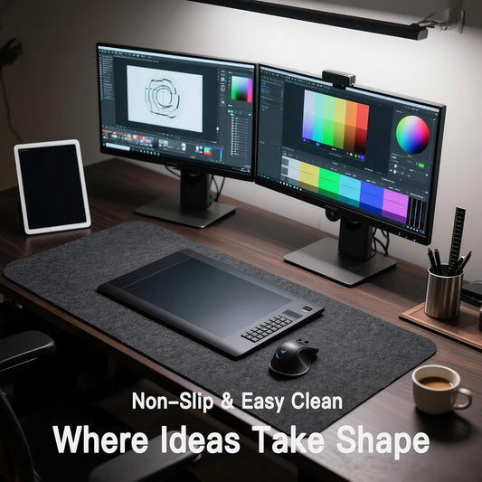Large Felt Desk Mat, 35.4"x15.4" Felt Desk Pad - Non-Slip Keyboard Mat & Mouse Pad for Office and Gaming, Water Resistant Desktop Protector for Computer, Home, Work (Black Gray)