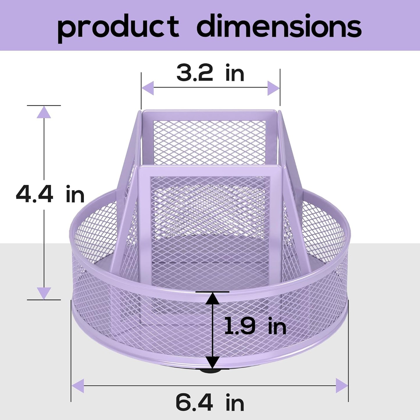 YINGHUA Metal Mesh Desk Organizer with 5 Compartments and Rotating Pencil Holder Pen and Stationery Organizer for Office Home School Anti Slip Base Black