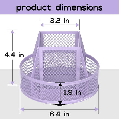 YINGHUA Metal Mesh Desk Organizer with 5 Compartments and Rotating Pencil Holder Pen and Stationery Organizer for Office Home School Anti Slip Base Black