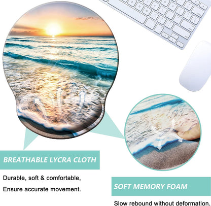 Mouse Pad with Wrist Support, Ergonomic Mouse Pad with Memory Foam Wrist Rest Cushion, Non-Slip Rubber Base Gaming Mice Pad for Home Office Computer Laptop, Flowers Grass