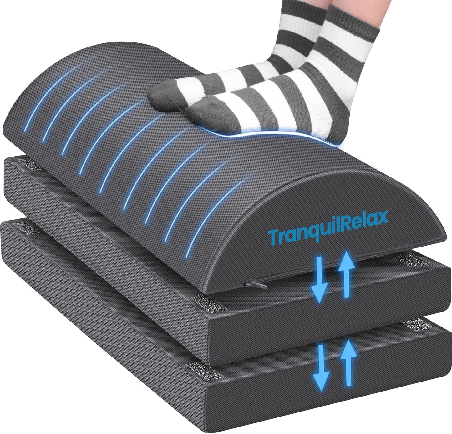 TranquilRelax Foot Rest for Under Desk at Work, Gaming Accessories Foot Stool with 3 Adjustable Heights & Washable Cover, Comfortable Office Desk Accessories, Footrest for Office, Home and Car (Black)