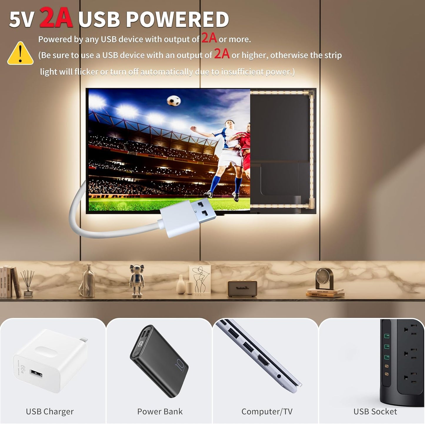PAUTIX COB LED Strip Lights 5V USB Powered Dotless Super Bright Dimmable LED Lights 3000K Warm White 6.56ft TV Backlights,Flexible 3M Adhesive Under Cabinet Light for Bedroom,Kitchen,Shelf Lighting
