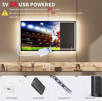 PAUTIX COB LED Strip Lights 5V USB Powered Dotless Super Bright Dimmable LED Lights 3000K Warm White 6.56ft TV Backlights,Flexible 3M Adhesive Under Cabinet Light for Bedroom,Kitchen,Shelf Lighting