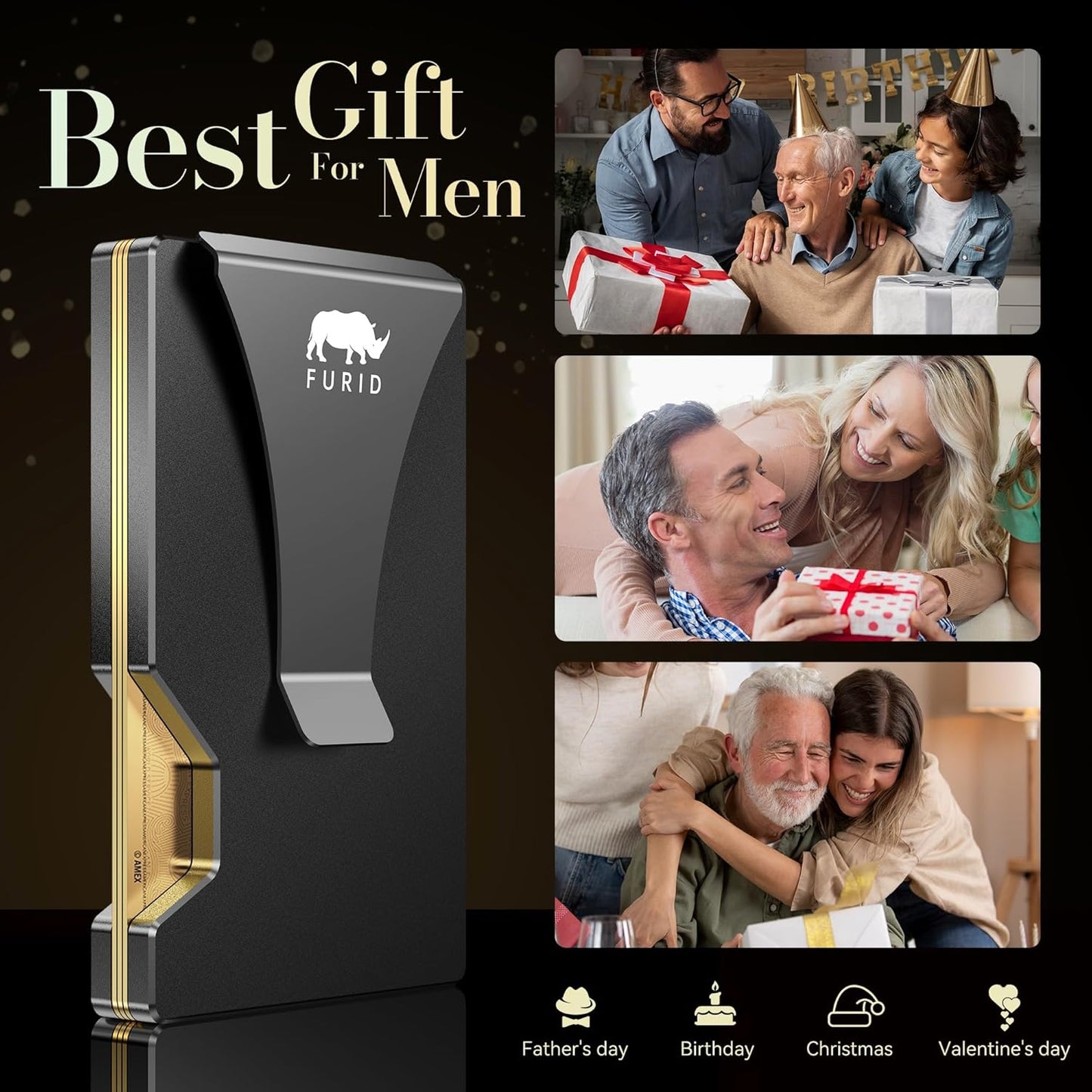 furid Airtag Wallet Men Slim: Metal Wallets with Airtag Holder, Air Tag Wallet for Men with 2 Money Clip Replaceable Gift Boxed