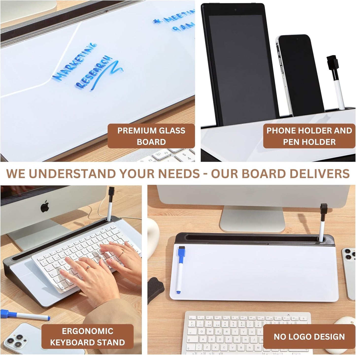 GAROOD Desktop Whiteboard with Storage Desk White Board Desk Board Glass White Board with Stand Home Office Organizer Phone Holder 15.8X7X2 inches