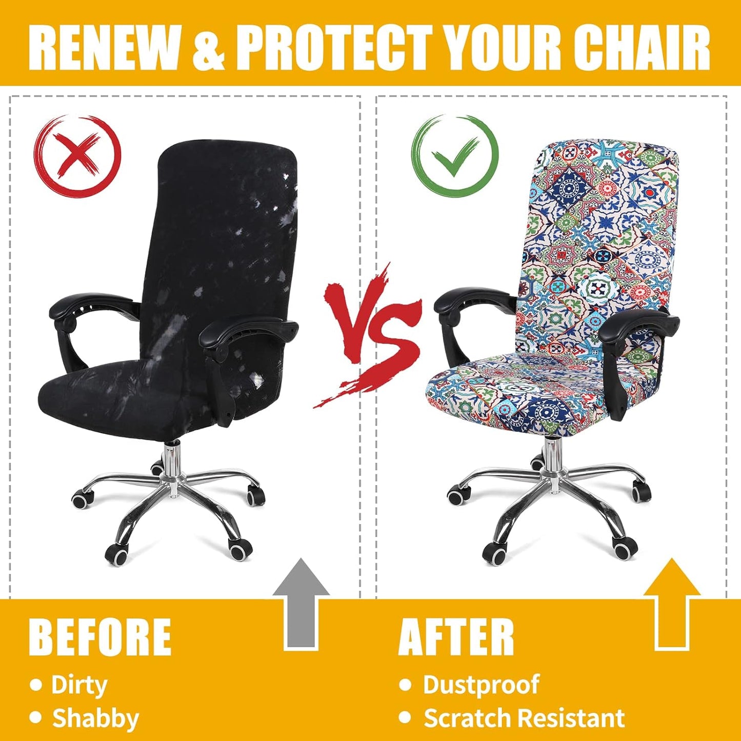 Smiry Stretch Printed Office Chair Armrest Covers, 2 Pcs Soft Fit Removable Washable Computer Desk Chair Arm Covers Protector, Black