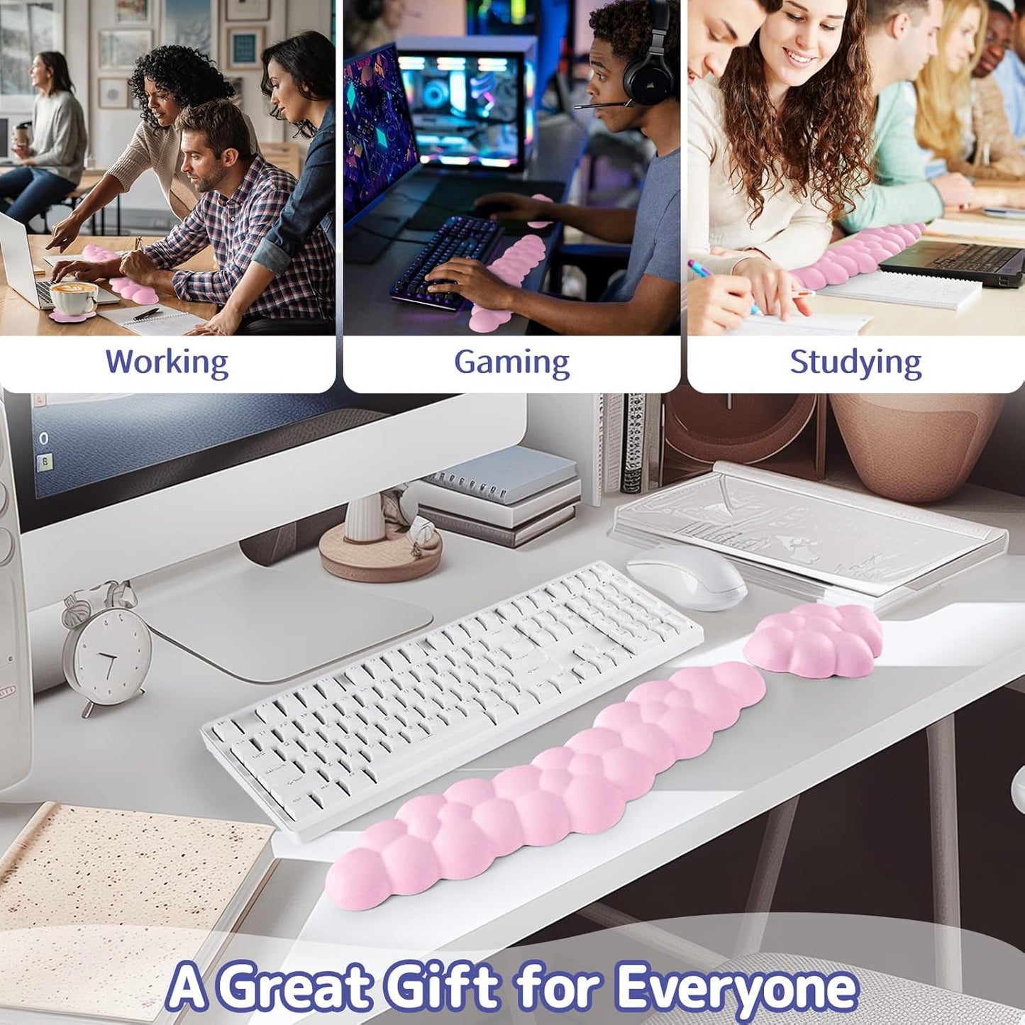 Sushret Cloud Wrist Rest for Keyboard and Mouse, Memory Foam PU Leather Keyboard Wrist Rest with Ergonomic Support, Non-Slip Base, Cute Arm Rest Pad & Palm Cushion, Office Desk Accessory, Purple