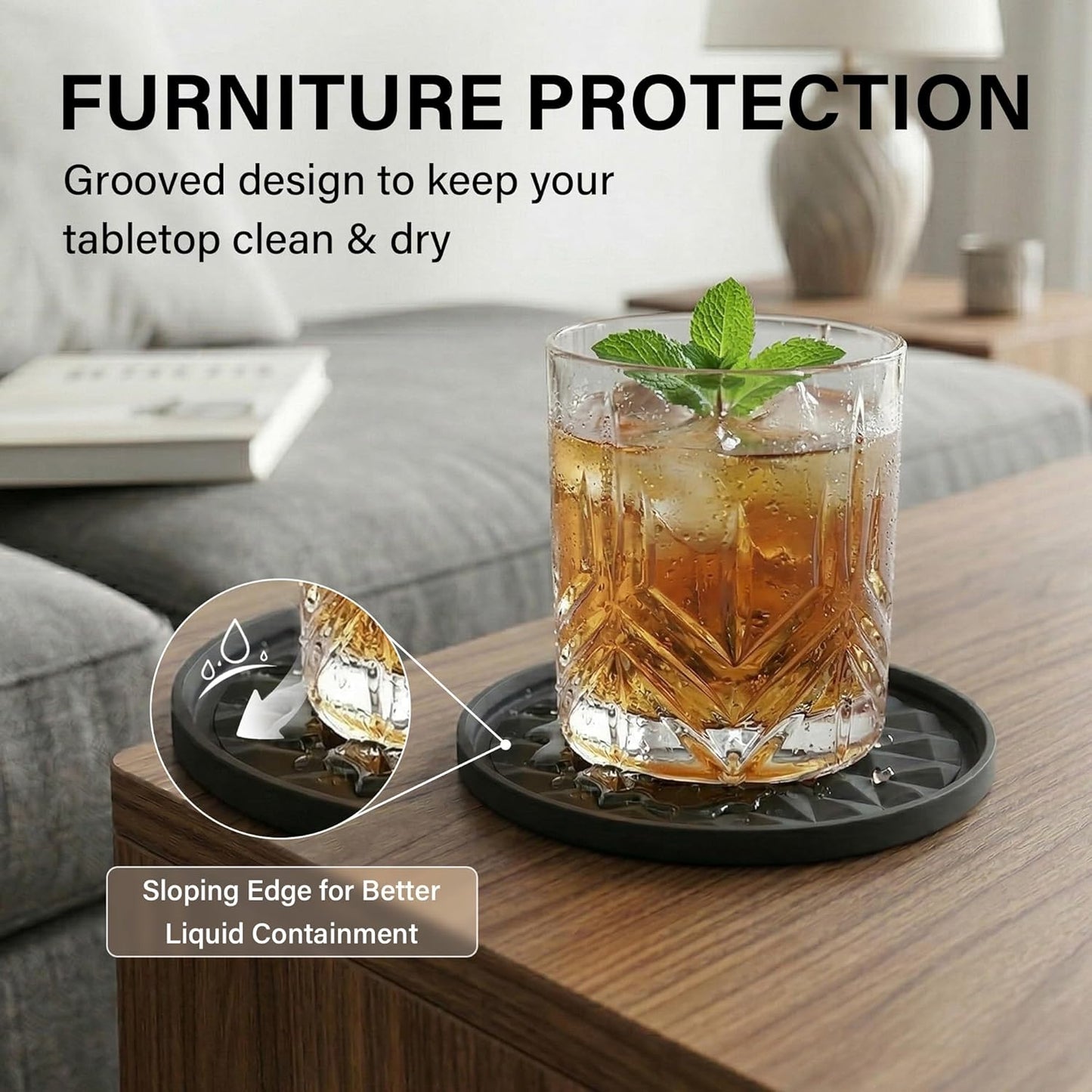 Silicone Coasters for Drinks [2 Pack for Office]- Cup Mat for Tabletop Protection-Non-Slip, Non-Stick, Coffee Table Decor, Great Gift for Any Occasion, Black