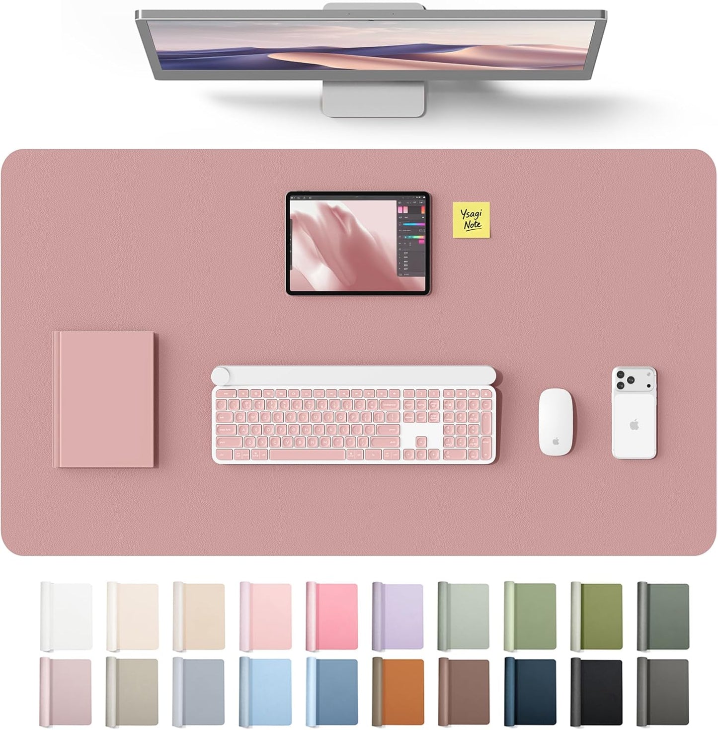 YSAGi Leather Desk Pad Protector, Office Desk Mat, Large Mouse Pad, Non-Slip PU Leather Desk Blotter, Waterproof Laptop Desk Writing Pad for Office and Home (23.6" x 13.8", Eggshell) - Colors B