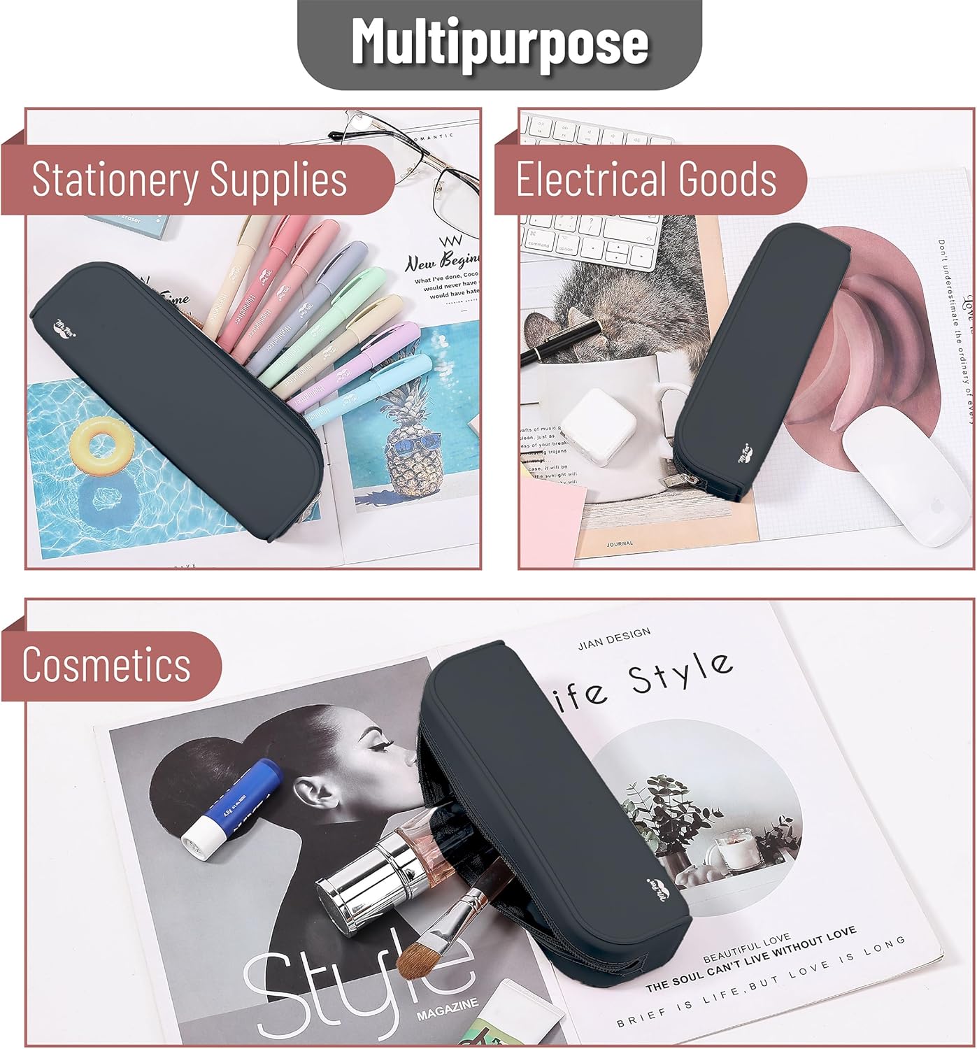 Mr. Pen- Silicone Pencil Case, Aesthetic Pencil Bag for Women, Makeup Pouch, Multifunctional Pouch for Stationery, Cosmetics and Electrical Goods Storage