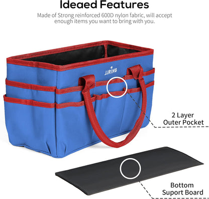 Jjring Craft and Art Organizer Tote Bag - 600D Silver Nylon Fabric Art Caddy with Pockets - for Art, Craft, Sewing, Medical, and Office Supplies Storage