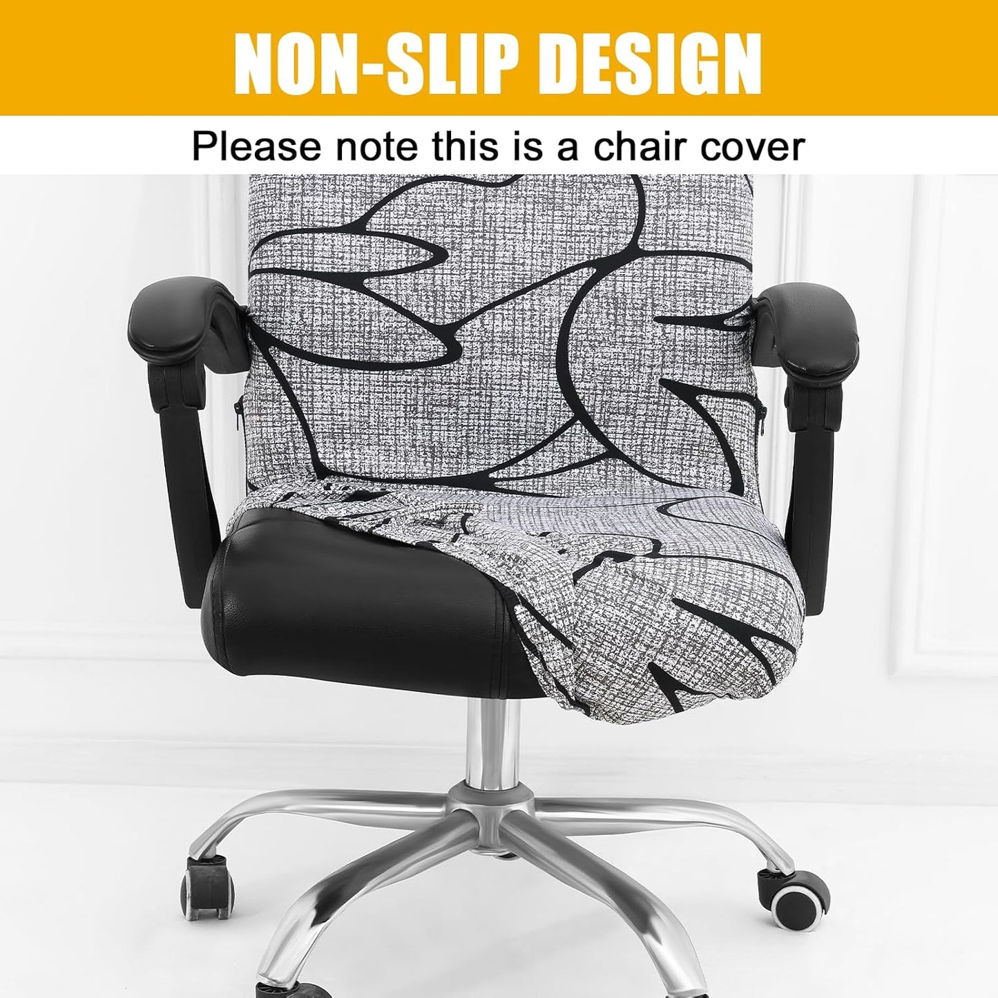 Smiry Stretch Printed Office Chair Armrest Covers, 2 Pcs Soft Fit Removable Washable Computer Desk Chair Arm Covers Protector, Black