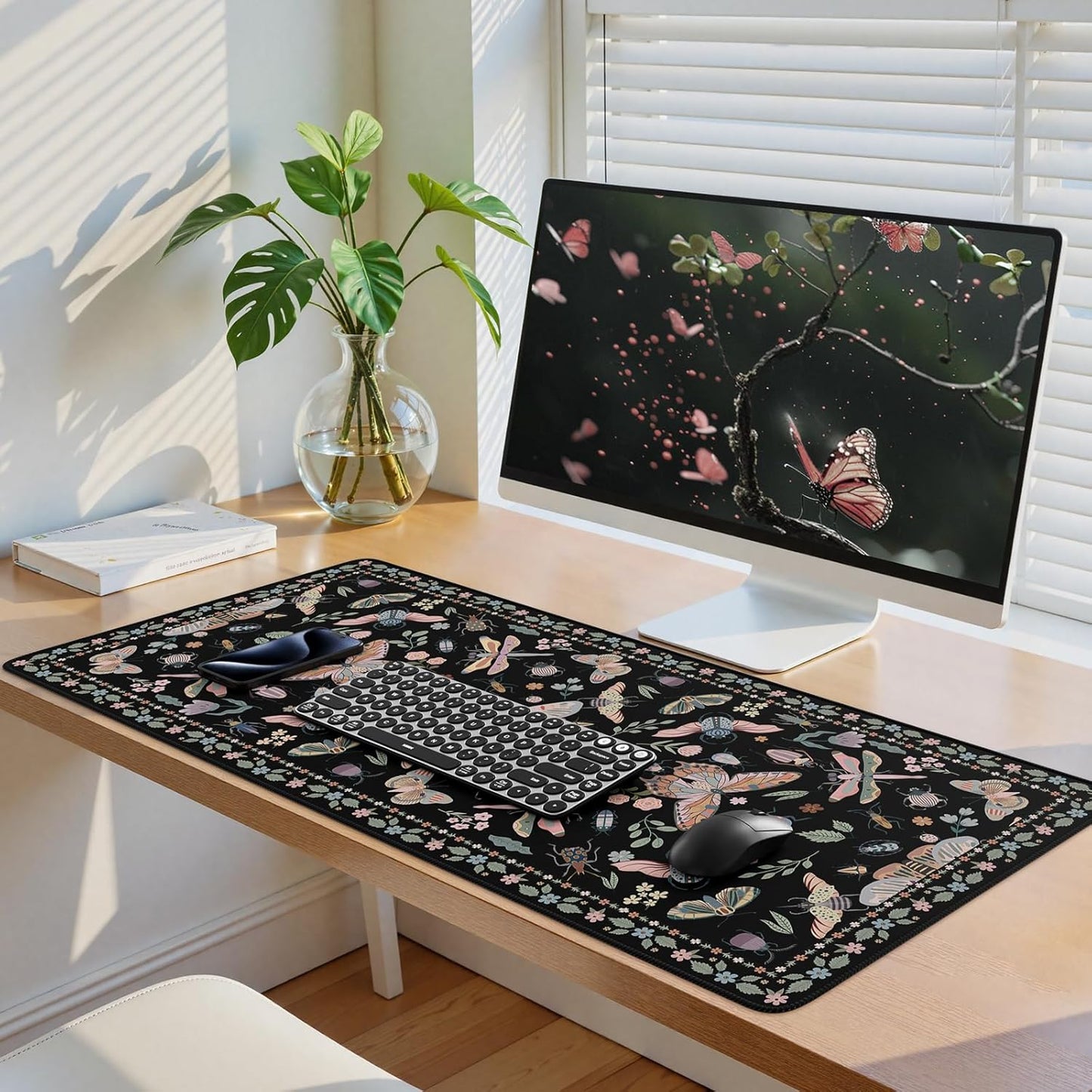 iCasso Desk Cover Mat, Office Mouse Pad, Desk Protector Mat, Extra Large Matt for Desktop,Anti-Slip XXL Big Mousepad with Stitched Edges for Computer Keyboard Retro Black - Colors B
