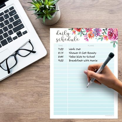Dry Erase Daily Schedule Planner Sticker Decal by Glassboard Studio | Removable & Reusable | Magnetic Fine-Tip Marker Included (9 x 12 inches, White)