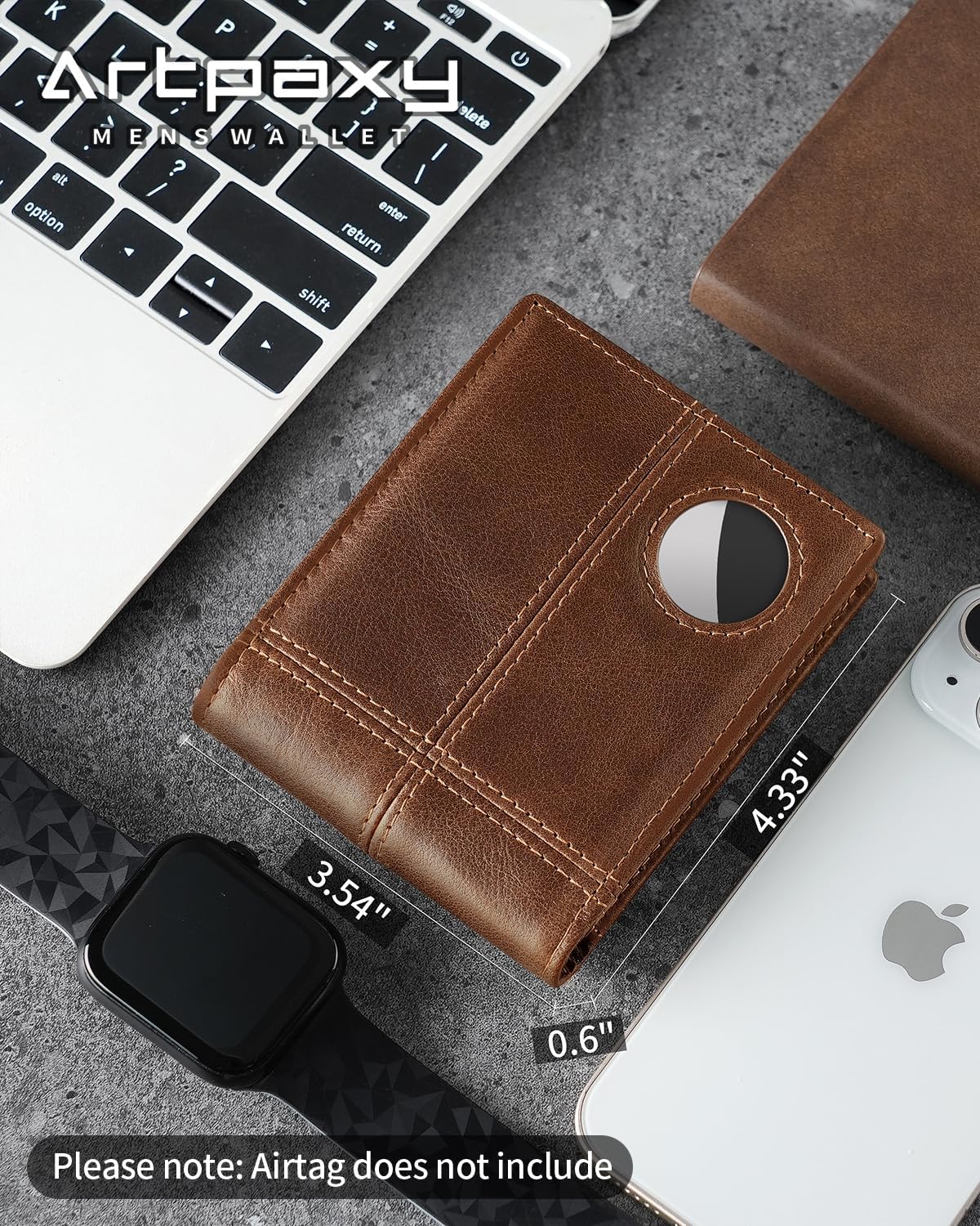 Mens Wallet With AirTag Holder, Bifold Leather RFID Blocking 1-2 ID Windows 12-13 Card Holders, Gift Box and Screen Protector Included, AirTag Not Included