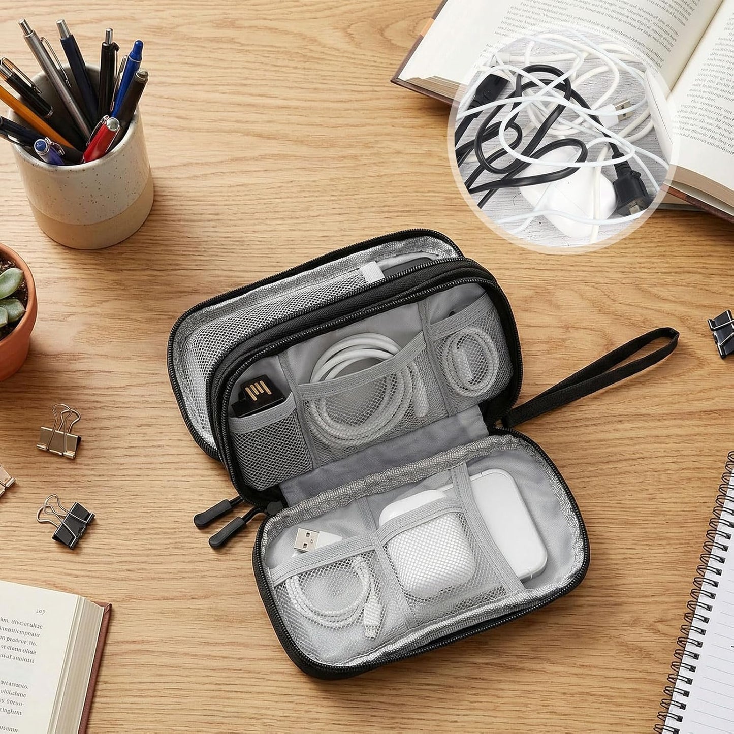 Travel Electronics Pouch Bag, Black Electronics Accessories Organizer Bag, Travel Cable Organizer Pouch for Charger Cord Phone Earphone Mouse