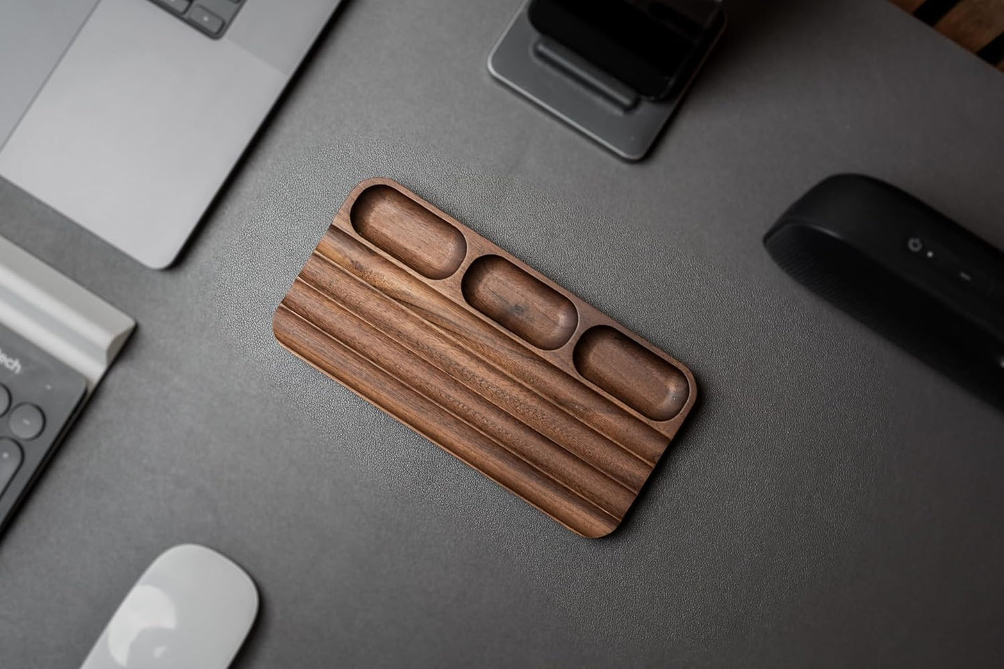 MUUJEE Wooden Desk Pen Pencil Organizer - 7.5 x 3.75 for Work Teacher Dad Wood Pencils Tray Work Minimalist Rustic, Gift for The Man who has it All