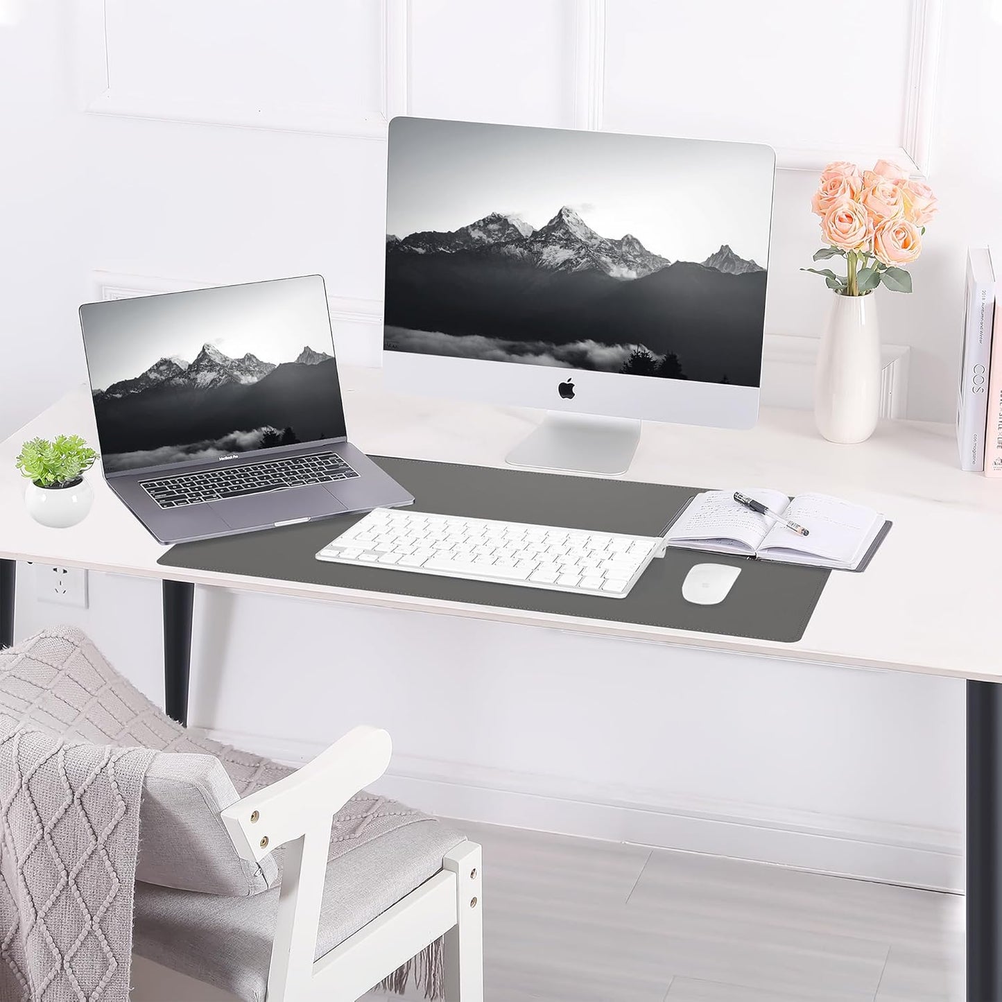AFIING Large Desk Mat 47" x 17", Dual-Sided Natural Cork & PU Leather Desk Pad, Non-Slip Waterproof Mouse Pad for Office, Home & Gaming, Black