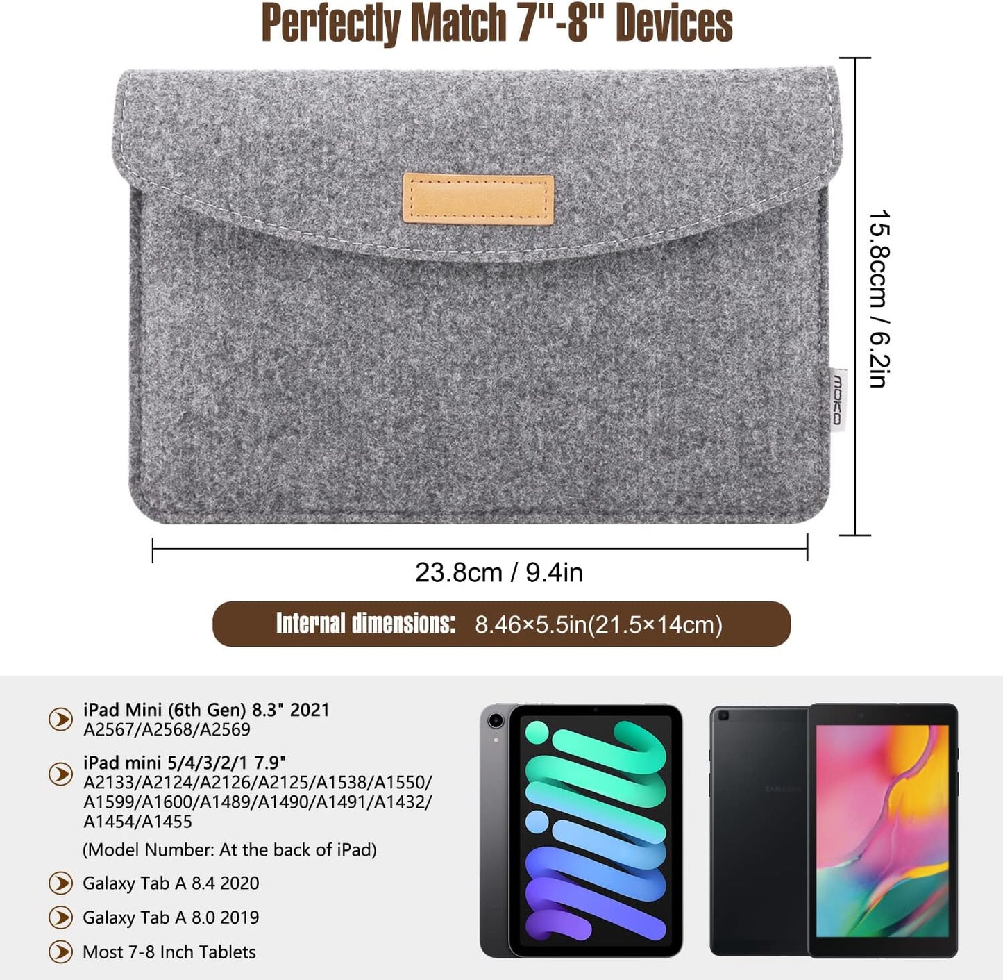 MoKo 9-11 Inch Felt Tablet Sleeve Bag Carrying Case Fits with New 11-inch iPad Air M2, New 11-inch iPad Pro M4, iPad 10th Gen 10.9, iPad 9/8/7th 10.2, iPad Air 5/4th 10.9, iPad 9.7 - Dark Gray