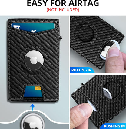 miyozi Airtag Wallet for Men Money Clip 9-Card Pop-Up Credit Card Holder with ID Window RFID Blocking Metal Case Magnetic Closure Front Pocket Wallet Gift Box | with Money Clip