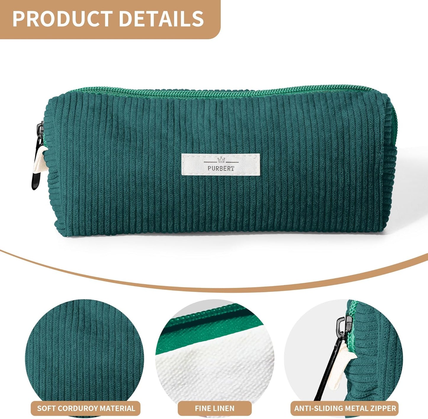 Pencil Bag Pen Case, Soft Corduroy Small Pencil Pouch Organizer with Zipper, Cute Pencil Case Pouch Stationery for Girls and Boys – Apricot