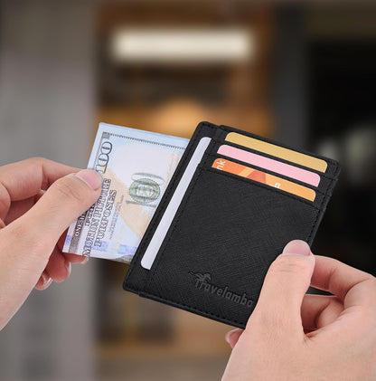 Travelambo Slim Wallet Front Pocket Minimalist Leather RFID Blocking Medium Size