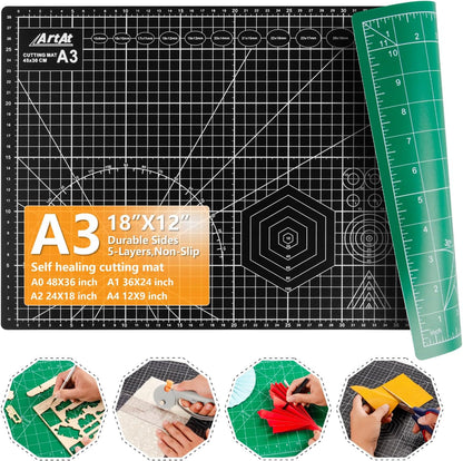 ArtAt Self Healing Cutting Mat: 24 x 36 inch Green Large 5-Ply Double-Sided Durable Non-Slip PVC Cutting Mat for Sewing Quilting Scrapbooking Art & Crafts projects…