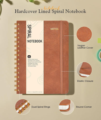 Graph Spiral Journal Notebook, A5 Hardcover Spiral Journals for Women Men, 100 GSM Graph Paper Notebooks, 150 Pages Spiral Bound Grid Notebook for Writing Note Taking Work 5.75" x 8.38" Olive Green