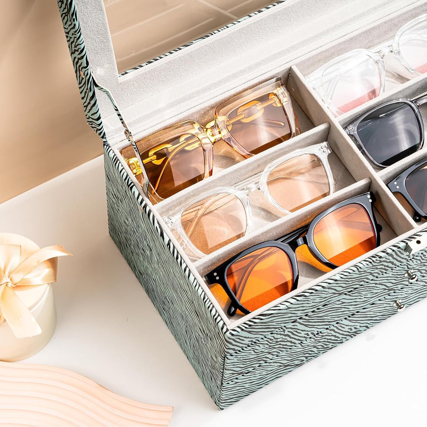 ProCase 3-layer Sunglasses Storage Organizer, 18 Slots Leather Sunglass Box Multiple Pairs Eyeglass Cases Eye Glass Eyewear Display Holder for Men Women, Valentine's Day Gift -Black