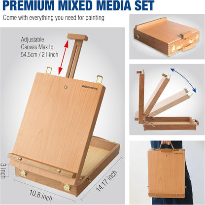 Mixed Media Art Set,55 Pack Painting Supplies Kit with Tabletop Sketch Box Easel and Various Accessories,Complete Painting Set for Students Artists Beginners