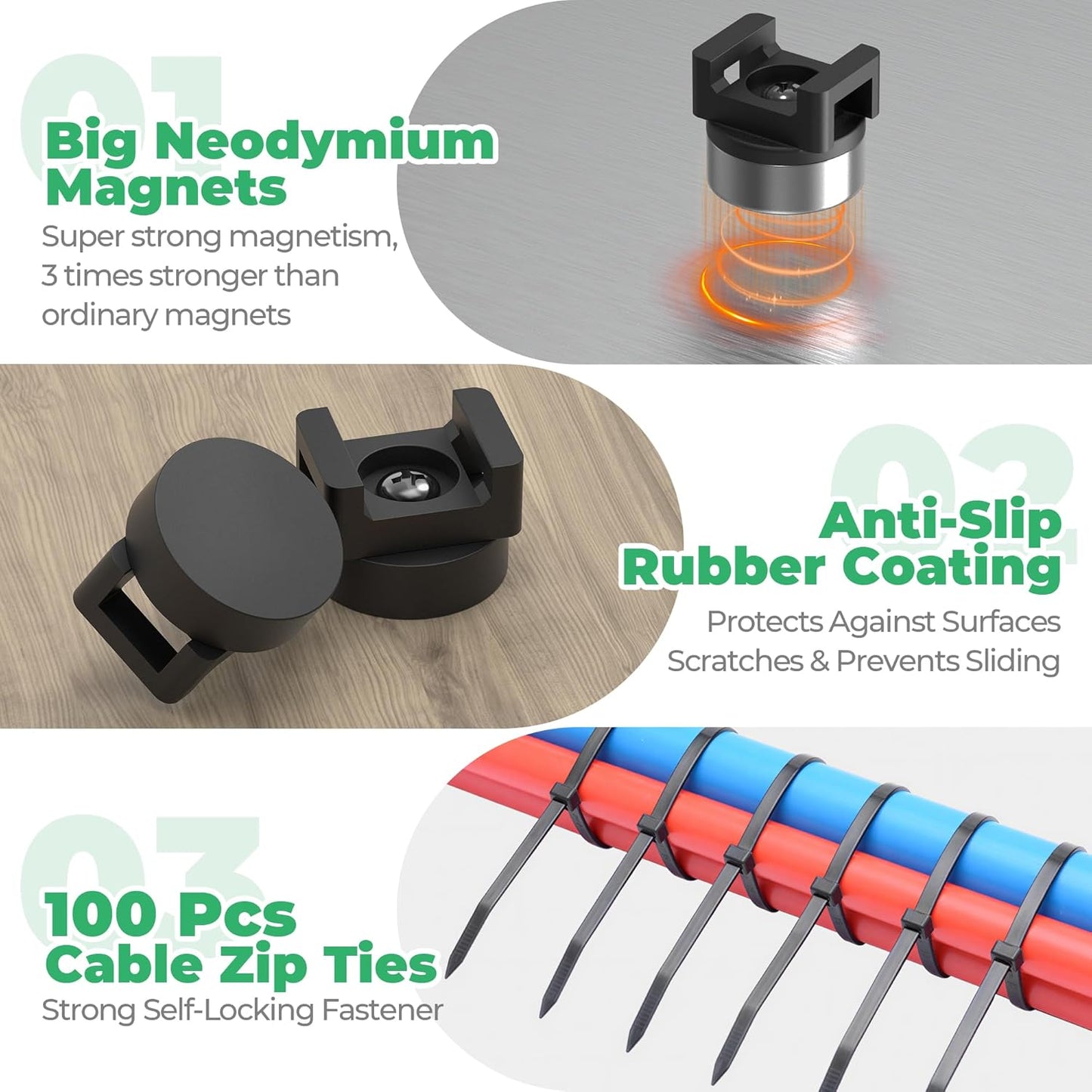 Magnetic Zip Tie Mount, 25LBS Strong Magnetic Wire Holder, Multipurpose Magnet Zip Tie Mount, Waterproof Magnet Cable Tie Holders for Home Office Marine Automotive Electrical Wiring Management
