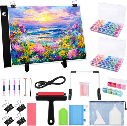 Diamond Painting Storage Accessories Kit with A3 LED Light Pad, Bead Organizers, Drill Pens, Storage Boxes, and Tools for Adult