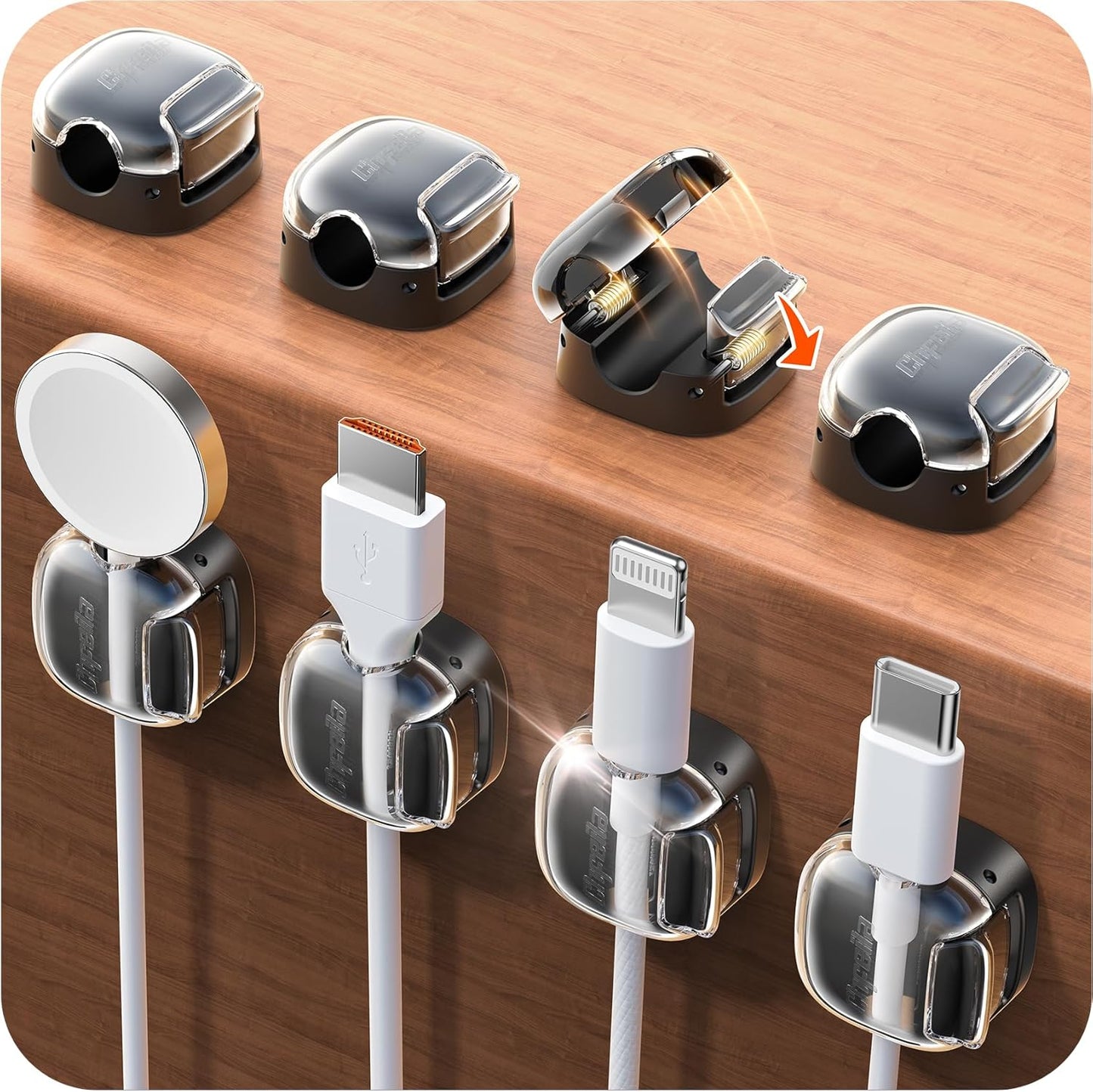 Cord Organizer, 8 Pack Cable Clips [1s Lock & Strongest Adhesive] Spring Cable Management, Cord Holder for Nightstand, Home Office Desk Accessories, Women Teen Cute Room Decor College Dorm Essentials