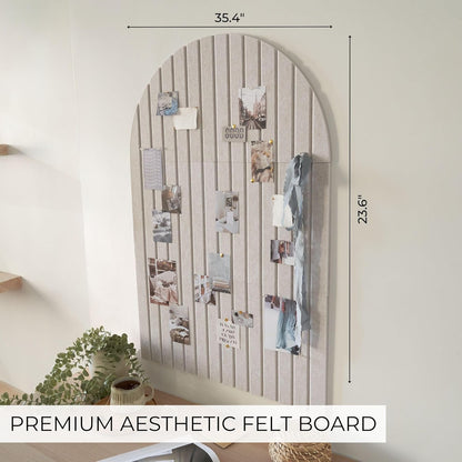 Large Arched Felt Bulletin Board - Stylish Perfectly Sized 35" x 24" Cork Board Alternative for Office & Wall Decor – 6 Customizable Adhesive Tiles with Pins are Perfect to Display Your Photos