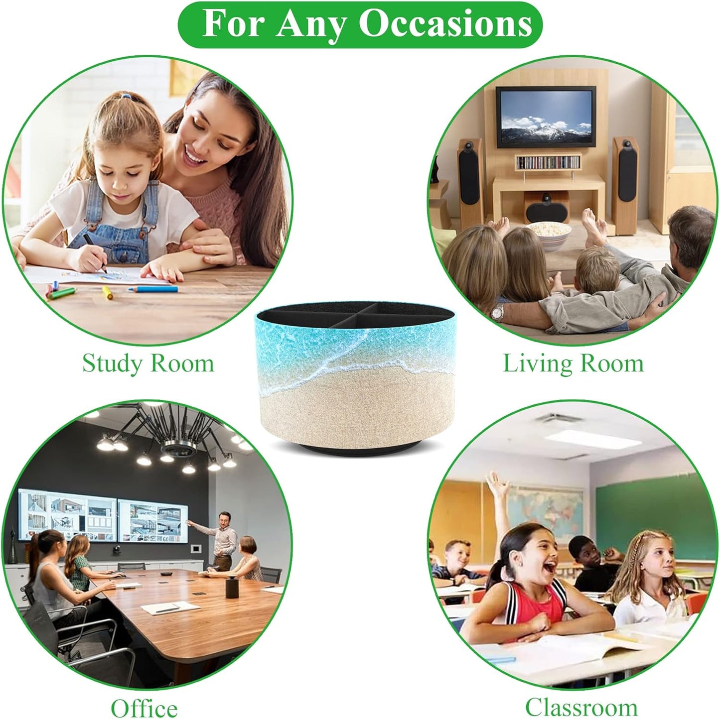 Round Leather Art Supply Organizer,Remote Control Holder,360 Degree Rotating,Multi-Functional Pencil Holder,4 Compartments Desktop Stationary Organizer(1-Fractal Flower) | Round - Colors C