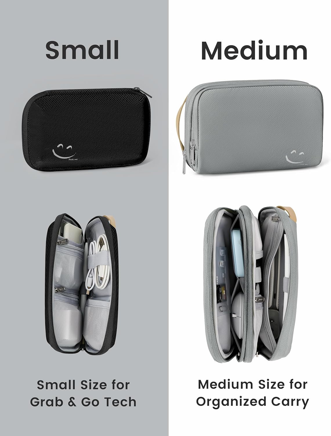 Travelkin Travel Cord Organizer, Small Electronic Organizer Travel Case, Cable Organizer Bag For Cords,Chargers Phone, Sd Card,Usbs (Black)