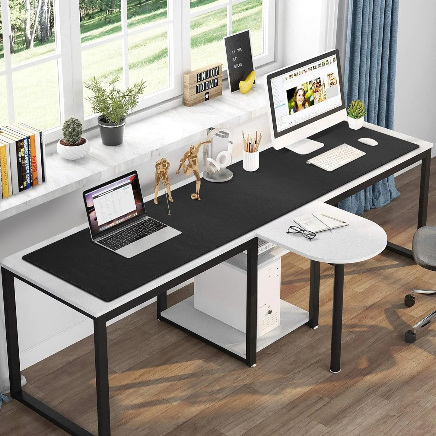 Cacoy 36" x 20" Leather Desk Mat for Home Office, Extra Large PU Leather Desk Pad Blotters, Waterproof Computer Keyboard Mat, Extended Gaming Mouse Pad, Desk Protector for Desktop and PC Laptop, Black