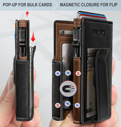 miyozi Airtag Wallet for Men,with Money Clip 10 Cards Metal Case Smart Slim Pop Up Credit Card Holder Flip with Magnetic Closure RFID Blocking wallet with Gift Box