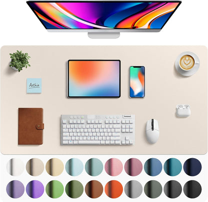 Aothia Non-Slip PU Leather Waterproof Laptop Desk Pad Protector, Blotter Mat, Writing and Mouse Pad for Office & Home, Beige, 23.6" x 13.7" - Colors B