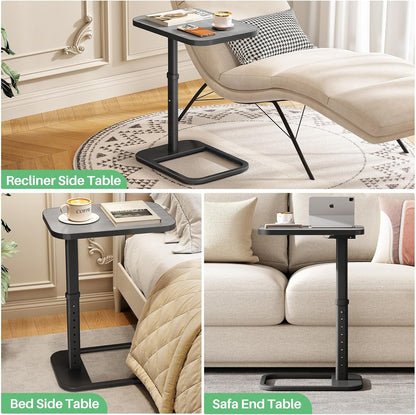 Kitstorack TV Tray Table, Adjustable Height & Flip-Top & Rounded Metal Corners, Snack Table for Couch, Sofa, Bed, Chair, Living Room, C Shaped End Side Table for Eating, Dinner or Laptop, Small Spaces