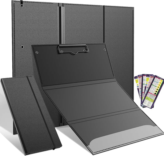 Nursing Clipboard Foldable - 3 Layers Folding Nursing Clipboard with Nursing Edition Cheat Sheets, Trifold Medical Clipboard Pocket Size for Nurses Doctors, PU Material, Holds Letter Size Paper