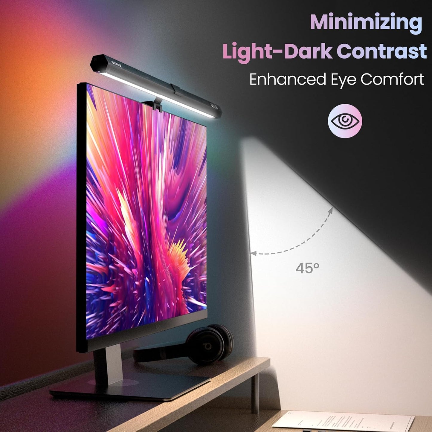 Quntis Monitor Light Bar 15.7", 24 RGB Backlight Modes for lmmersive Gaming Ambience, 900 Lux Glare-Free Computer Screen Lamp, High CRI 95 Eye Care Desk Light for Home Office