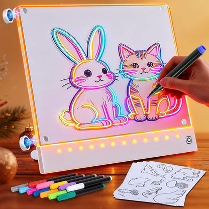 Rechargeable LED Drawing Board for Kids with Tracing Pages, Lumi Board Magnetic Light Up Acrylic Dry Erase Board, LED Note Board with 4 Magnets, Birthday Gifts Toy for Kids/Girls
