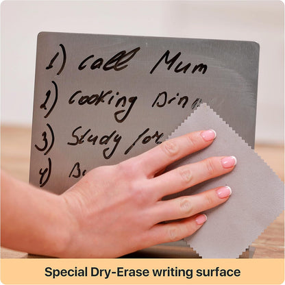 Magnetic Bulletin Board with Stand – Small Dry Erase Memo Board – Tabletop Metal Easel for Magnet Display – Mini Home Decor – 8x8 Inches + 2 Magnets
