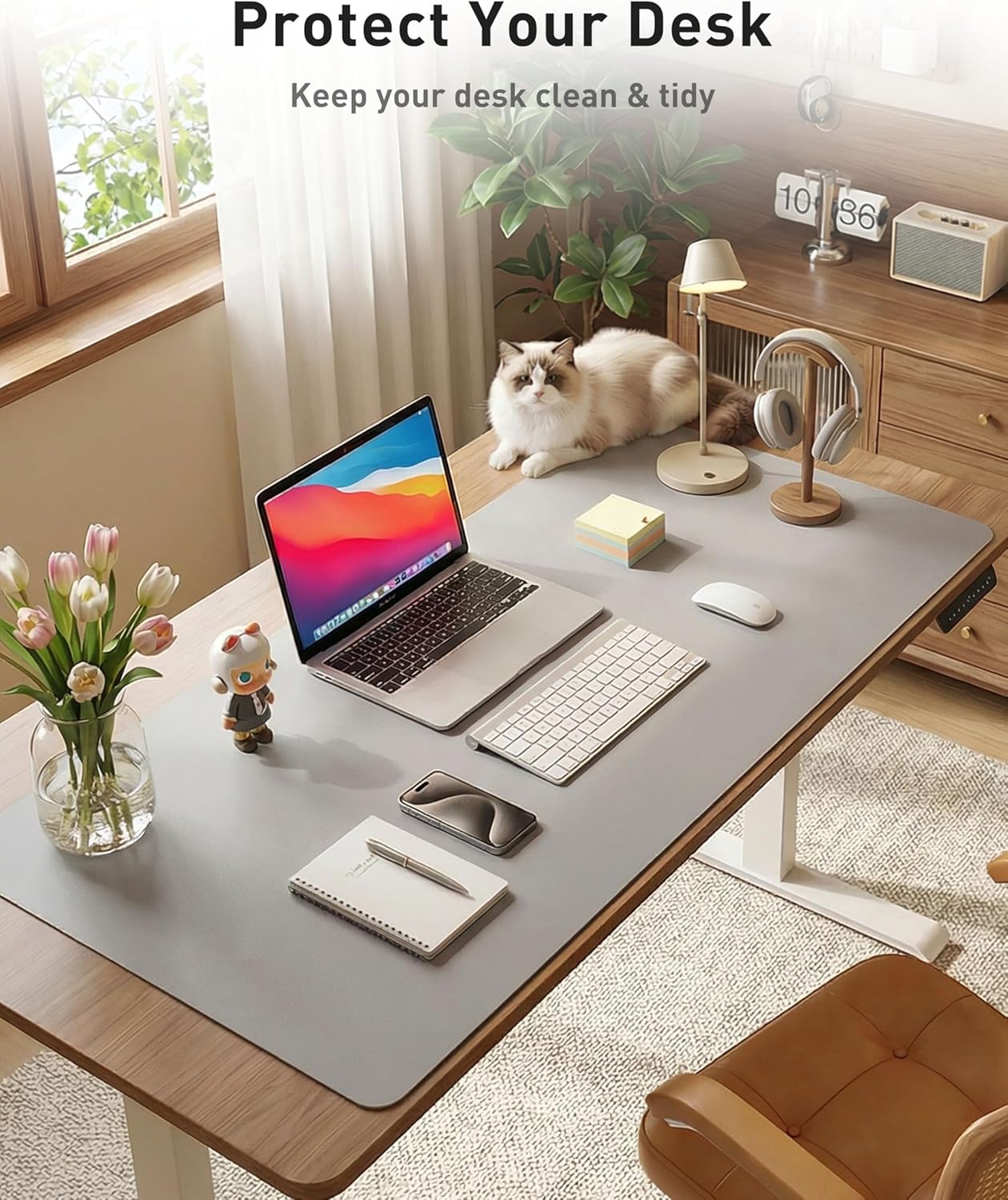 Aothia Non-Slip Waterproof PU Leather Desk Pad Protector for Mouse, Writing Desk, Office, Home, Laptop Blotter, 23.6" x 13.7", Black - Colors B