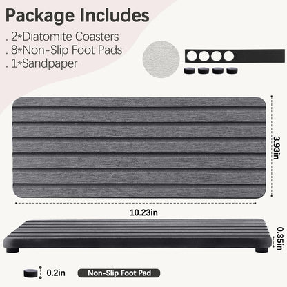 NiuYichee 2 PCS Water Absorbent diatomite Coasters, 8.3" x 4" Water Absorbing Stone Tray for Sink, Stone Drying mat for Kitchen Counter, Stone soap Tray Used for Hand Soaps & toiletries & Plants