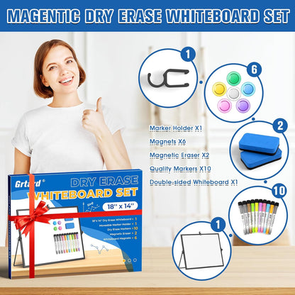 Grtard Dry Erase Magnetic White Board, 16''x12'' Double-Sided Desktop Whiteboard with Stand, Portable Small Whiteboard Set, Dry Erase Board for to-Do Lists, Planning & Office, Home