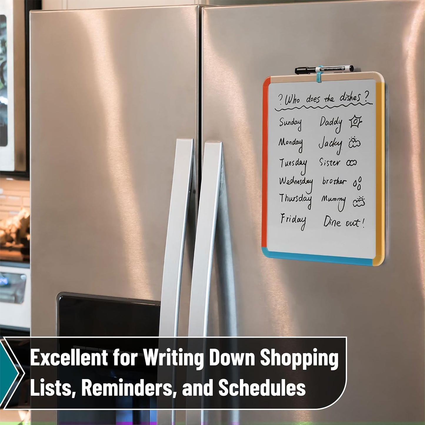 Mr. Pen- Dry Erase Board, 14” x 11” with a Black Dry Erase Marker, White Frame, Small Mini White Board for Students, Fridge, Wall, Locker, Includes Double Sided Tapes